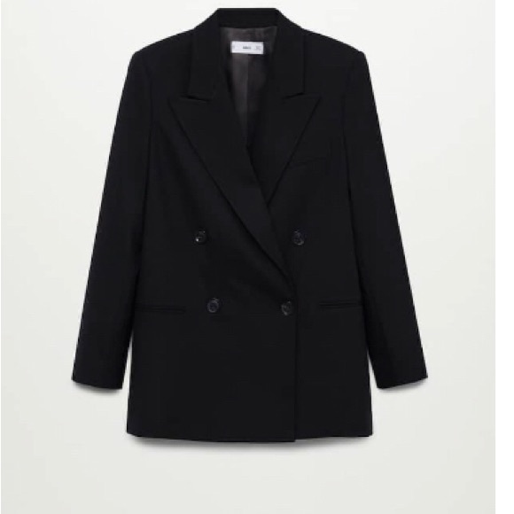 Black Tailored Double-Breasted Structured Suit Blazer - Picture 9 of 10